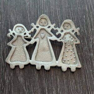 Vintage Three Sisters Cynthia Webb Pewter Brooch Pin Signed